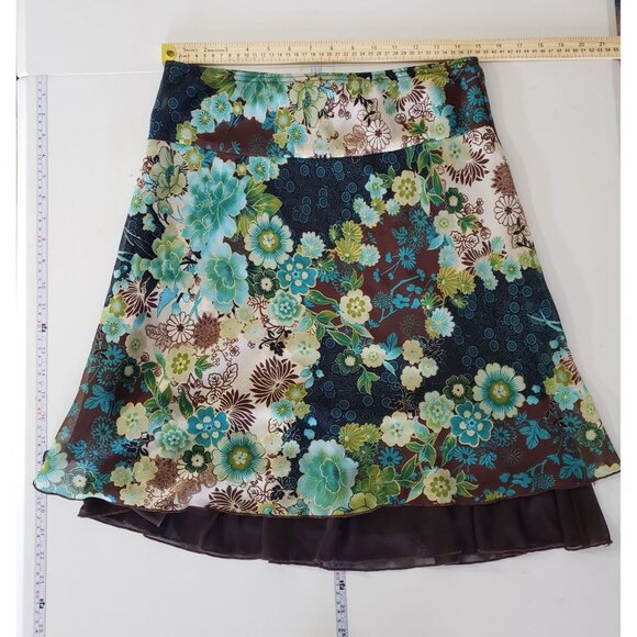 Y2K 90s Wrapper Floral A-Line Skirt Ruffled Hem Size M USA Boho Cottagecore - Picture 3 of 5